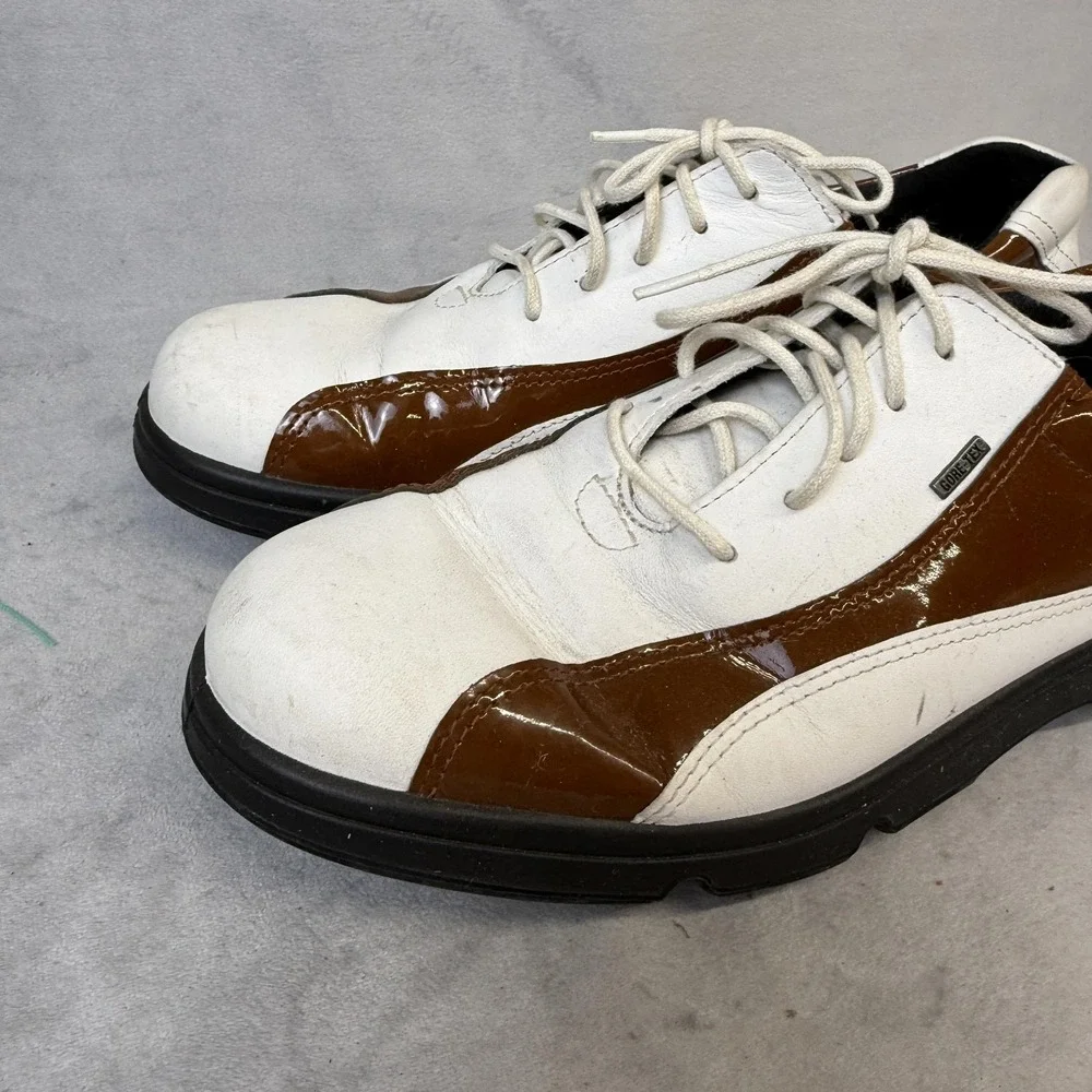Ecco Gore-Tex Golf Shoes‎ Size 39 White Brown Leather Waterproof Spiked